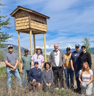Group photo of partners and volunteers at the Okanagan Bat Condo opening ceremony