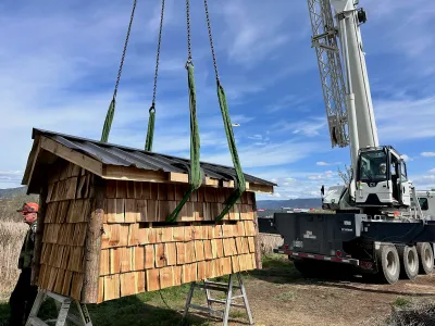 The bat condo strapped and secured to the piling foundation
